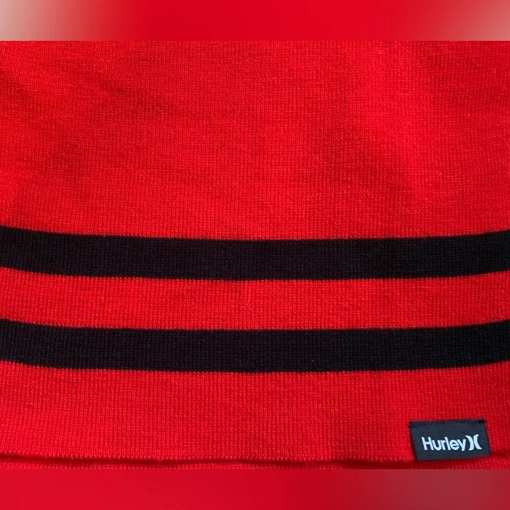 Hurley Red and Black Striped Scarf-Acrylic-Warm-Stripes Skater Ski Skiing